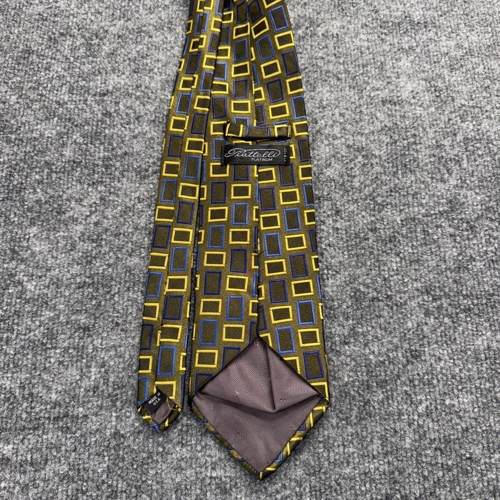 Bruno Piattelli Platinum Tie 100% Silk Made in USA Gold Blue Yellow Geometric